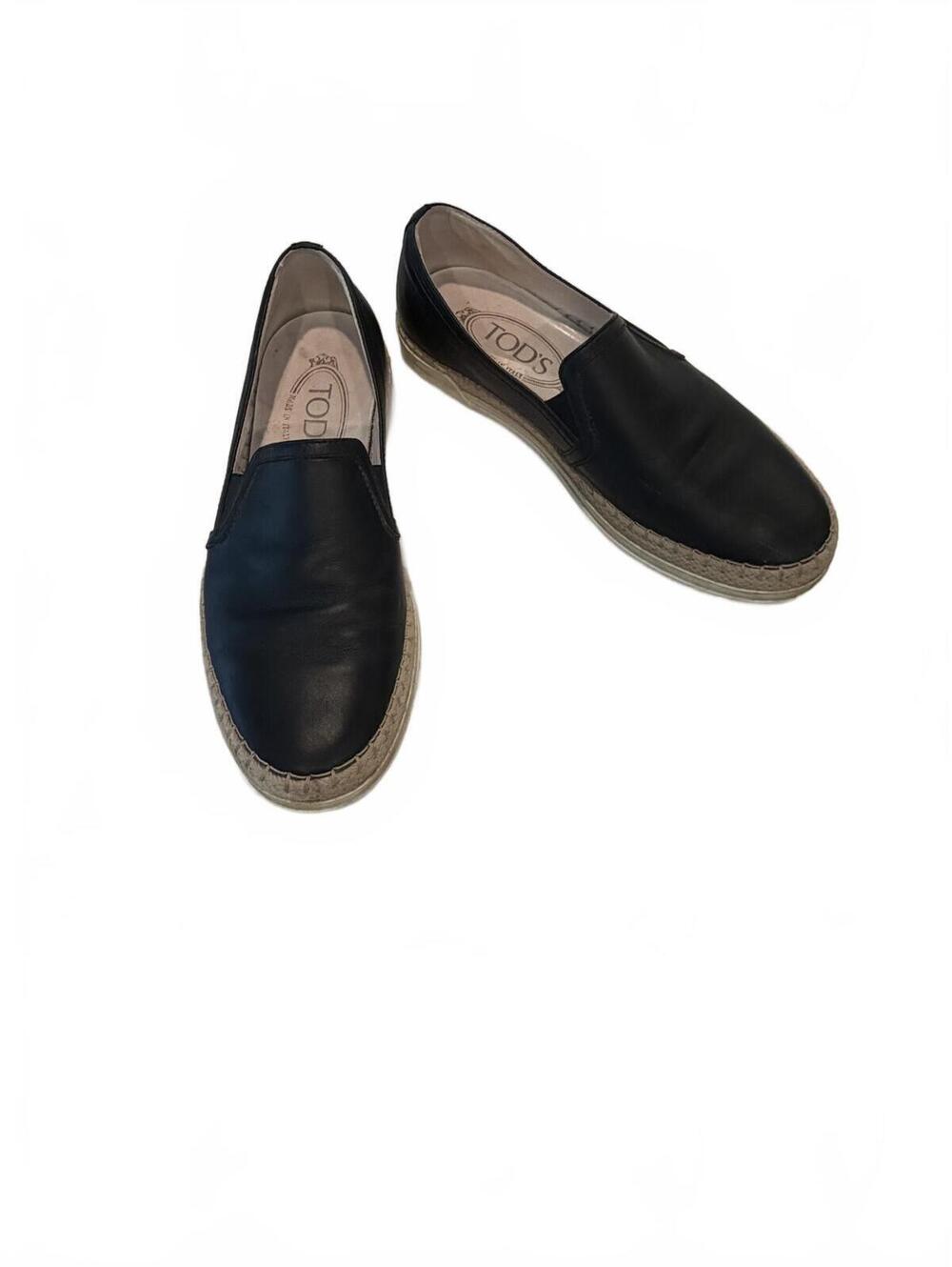 Tod's Black Leather Slip-On Espadrille Sneakers Women's Size 35